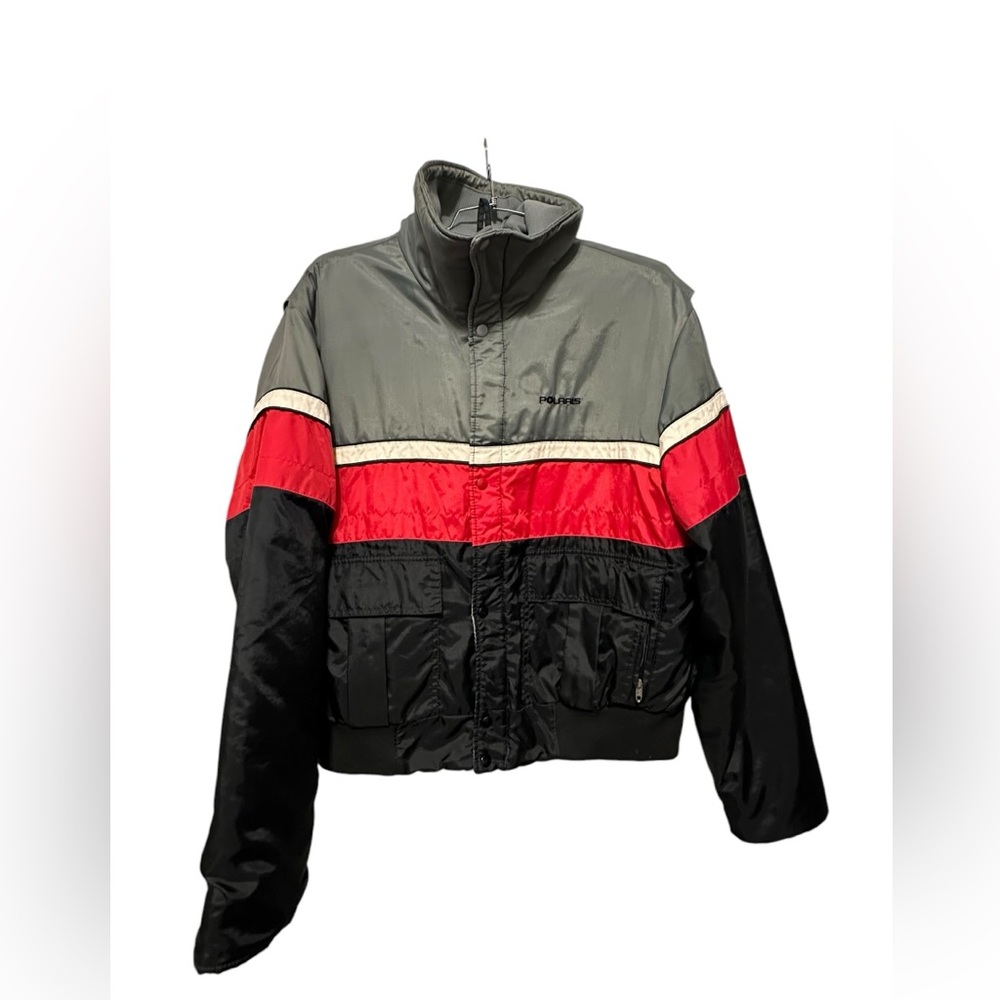 Vintage 80s Polaris Grey Red And Black Snowmobile Jacket Coat Mens 2X